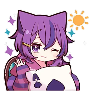👋 animé, fille chat, mignon, cheveux violets, dessin animé, personnage telegram sticker