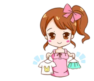 😲 desenho animado, menina, roupa, compras whatsapp sticker