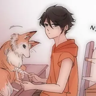 🐾 Anime, Cartoon, Vos, Jongen, Dier, Schattig whatsapp sticker