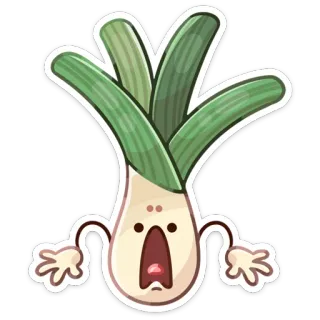 😳 poireau, légume, dessin animé, nourriture, plante, oignon whatsapp sticker