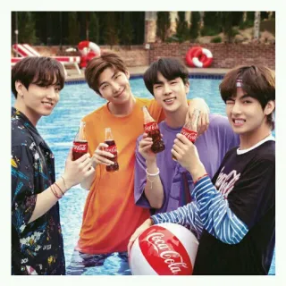 🍻 Coca-Cola Coca-Cola, BTS, K-pop, gruppo, spiaggia, piscina telegram sticker