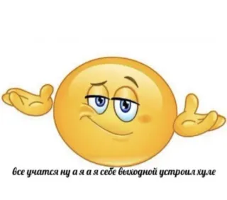 😁 все учатся ну а я я себе выходной устроил хуле emoji, russian, text, meme whatsapp sticker