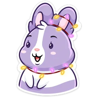 🎄 conejo, dibujos animados, lindo, Navidad, luces, fiestas, vacaciones telegram sticker