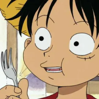 👒 Monkey D. Luffy One Piece Anime, Manga, Pirata, Comiendo, Tenedor telegram sticker