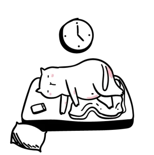 ⏰ chat, dormir, sieste, horloge, oreiller, couverture, téléphone, détente, mignon telegram sticker