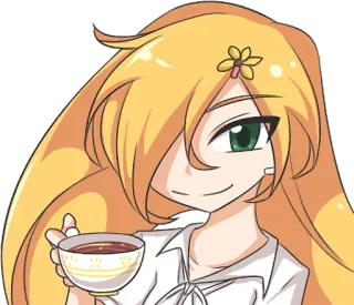 ☕ ragazza anime, tè, fiore, bionda, cartone animato whatsapp sticker