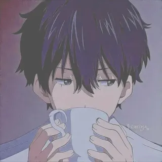 😶 anime, chico, bebida, taza, relajante telegram sticker