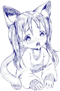🥵 Anime, Catgirl, Kawaii, Imut, Sketsa, Manga telegram sticker