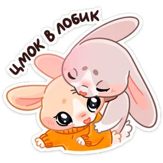 😘 Цмок в лобик 귀여운, 토끼, 토끼, 동물, 사랑, 애정, 만화 telegram sticker