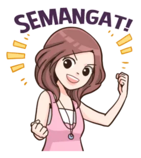 💪 SEMANGAT! Motivation, Ermutigung, Aufmunterung, Positiv, Cartoon, Frau, Feier telegram sticker