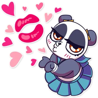 💋 Панда, Сердечки, Поцелуй, Мультфильм, Милый, Каваий whatsapp sticker