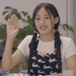 🐰 woman, braids, raising hand, apron, rabbits, smile telegram sticker