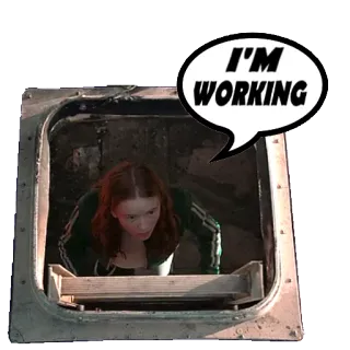 🛠 I'M WORKING work, woman, ladder, speech bubble, job telegram sticker