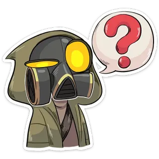 ❓ masque à gaz, point d'interrogation, autocollant, dessin animé, personnage à capuche, protection, mystère telegram sticker