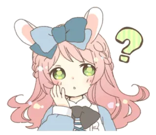 🐰 ragazza anime, carina, orecchie da coniglio, punto interrogativo, capelli rosa, capelli biondi, cartone animato, kawaii telegram sticker