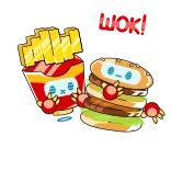😳 JUICY nourriture, frites, burger, mignon, dessin animé, juteux, kawaii whatsapp sticker