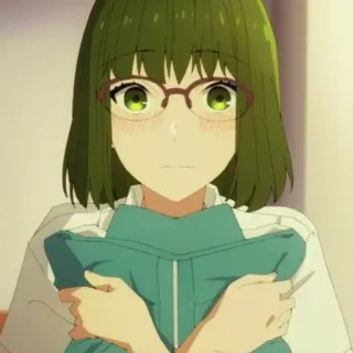 😳 anime, chica, pelo verde, gafas, linda telegram sticker