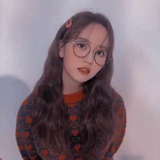🦋 mulher, retrato, menina, óculos, cabelo, corações whatsapp sticker