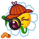 🧐 bunga, detektif, kartun, kaca pembesar, cacing whatsapp sticker