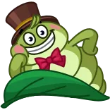 😏 กบ, การ์ตูน, หมวกทรงสูง, หูกระต่าย, ใบไม้, น่ารัก, สีเขียว telegram sticker
