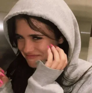 🥥 femme, sweat à capuche, portrait, personne, sweat à capuche gris, sourire narquois telegram sticker