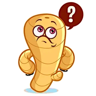 😙 ? point d'interrogation, gingembre, dessin animé, confus, réflexion, légume telegram sticker