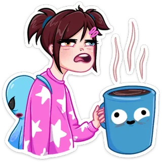 ☕️ cartoon, girl, coffee, cute, pink, star, alien telegram sticker