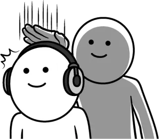 😨 stick figure, headphones, listening, gray, white, cartoon telegram sticker