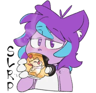 ☕ SLRP แมว, คาวาอิ, สีม่วง, ชา, แก้ว, การ์ตูน telegram sticker