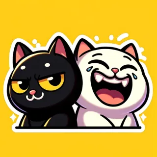 😜 cat, black cat, white cat, animal, sticker, cartoon, funny, cute telegram sticker