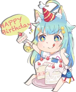 🥳 HAPPY BIRTHDAY compleanno, torta, kawaii, anime, festa, party, carino, manga telegram sticker