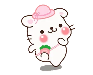 🚶♂ lindo, oso, dibujos animados, animal, fresa, sombrero rosa, kawaii whatsapp sticker