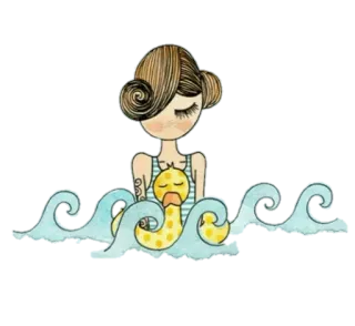 🌊 fille, canard, nage, dessin animé, mignon whatsapp sticker