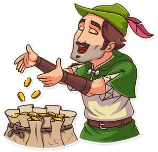 🤑 robin hood, medieval, wealth, coins, archer, outlaw, adventure, cartoon telegram sticker