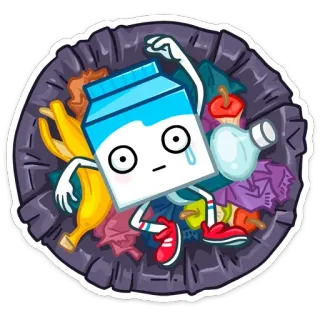 🗑 kotak susu, sampah, sedih, limbah, daur ulang, kartun telegram sticker