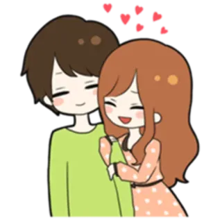 💏 casal, amor, romance, desenho animado, abraçando, corações whatsapp sticker