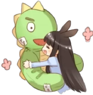🤗 动漫女孩, 恐龙毛绒玩具, 拥抱, 可爱, 卡哇伊, 友谊, 亲昵 telegram sticker