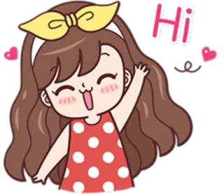 🖐 Hi cartone animato, ragazza, ciao, saluto, carino, amichevole, personaggio telegram sticker