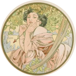 🌺 Jugendstil, Frau, Blumenmuster, Vintage, Illustration, Gemälde, Natur telegram sticker