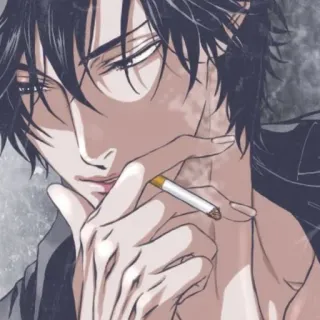 🚬 Anime, Hút thuốc, Thuốc lá, Đàn ông, tóc đen whatsapp sticker