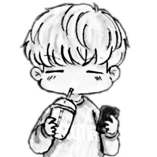 🐙 Kartun, Minum, Anak laki-laki, Sketsa, Minuman telegram sticker