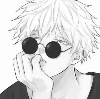 🌟 アニメ, マンガ, キャラクター, 白い髪, 丸サングラス telegram sticker