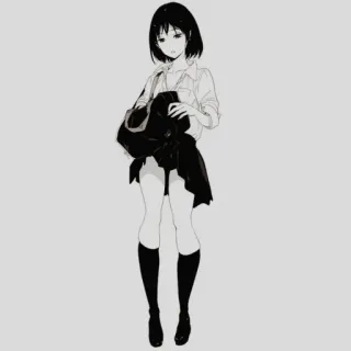 ⌨️ 动漫, 女孩, 校服, 插画, 黑白, 漫画 telegram sticker