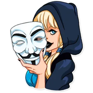 👺 маска, анонимный, толстовка, девушка telegram sticker