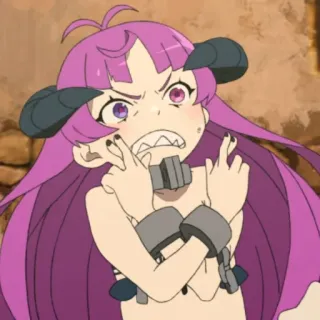 😕 Anime, Ác quỷ, Sừng, Dây xích, Tóc tím telegram sticker