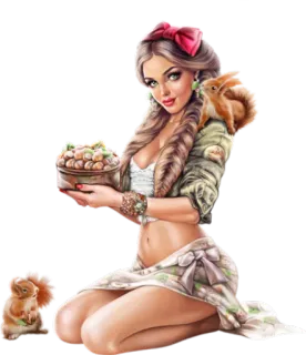 🐿 mujer, ardillas, dibujos animados, fantasía, naturaleza, nueces telegram sticker