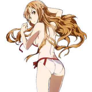 🛏 Asuna Sword Art Online อนิเมะ, ตัวละคร, อาสึนะ, ซอร์ดอาร์ตออนไลน์, ชายหาด, ชุดว่ายน้ำ telegram sticker