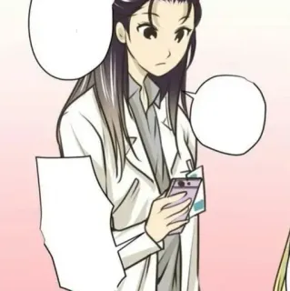 🍙 femme, blouse de laboratoire, téléphone, scientifique, dessin animé, personnage telegram sticker
