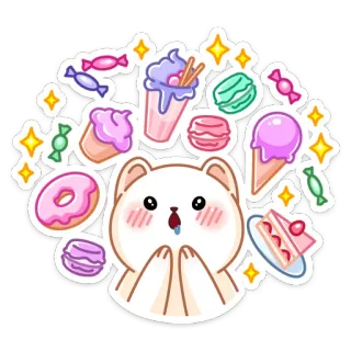 🍩 хомяк, сладости, десерт, милый, мультфильм, каваий, еда, наклейка telegram sticker