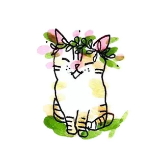 😊 кот, котёнок, милый, животное, питомец, цветочный венок, усы, акварель telegram sticker